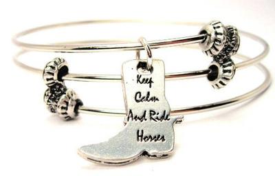 Keep Calm and Ride Horses Boot Shaped Triple Style Bangle