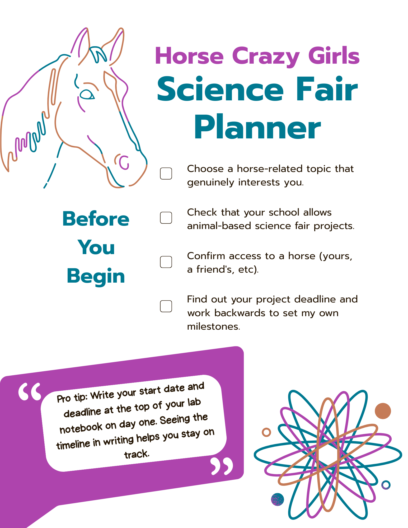 Free Horse Science Fair Planning Checklist printable preview