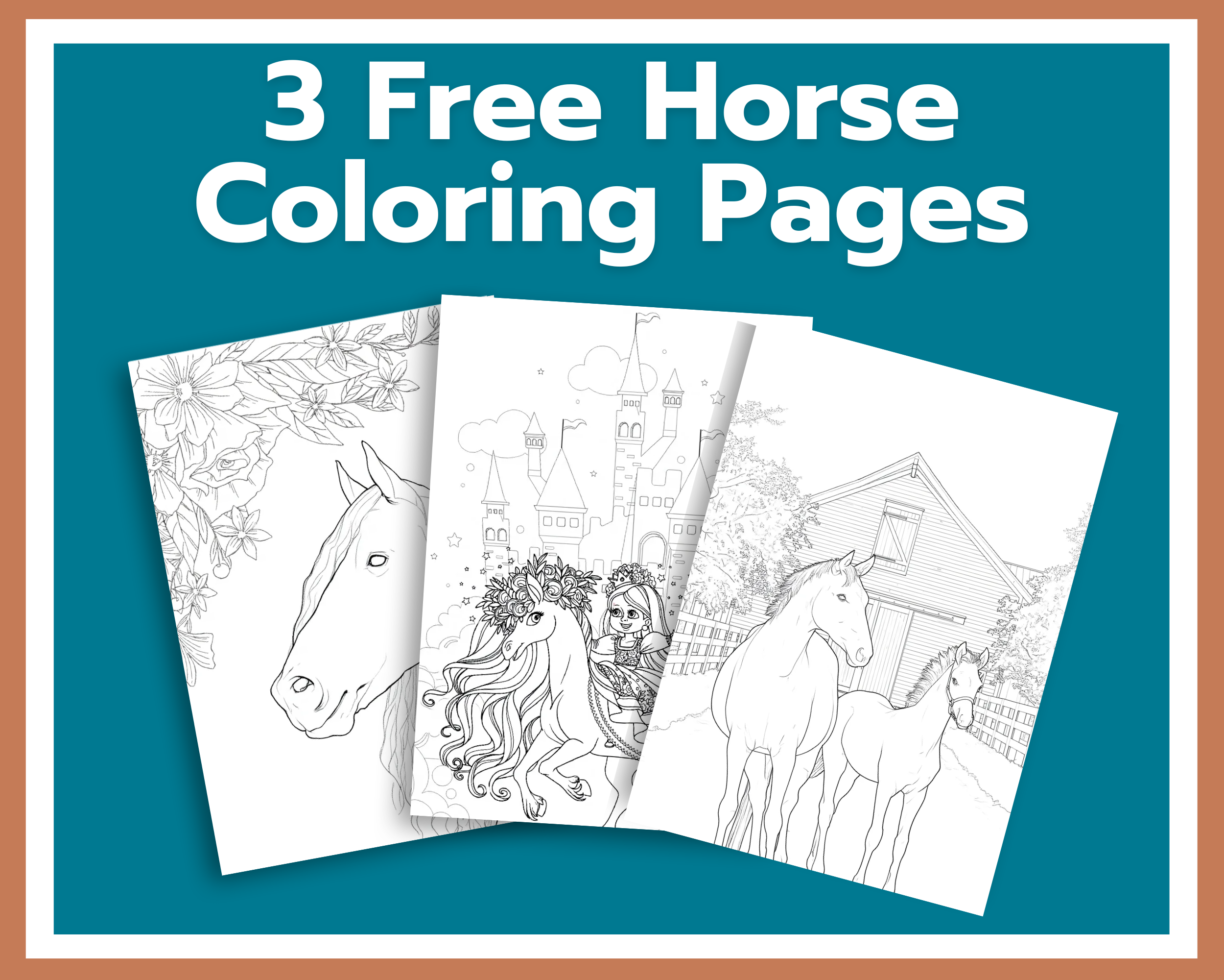 3 free horse coloring pages printable pack preview