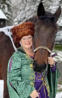 horse dressed up for halloween in hocus pocus costume