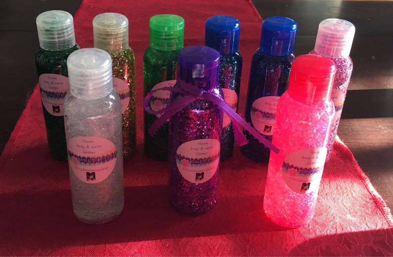 Several bottles of glitter made for horses.