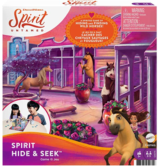 A picture of the box for the Mattel Spirit Untamed Hide & Seek Kids Game.