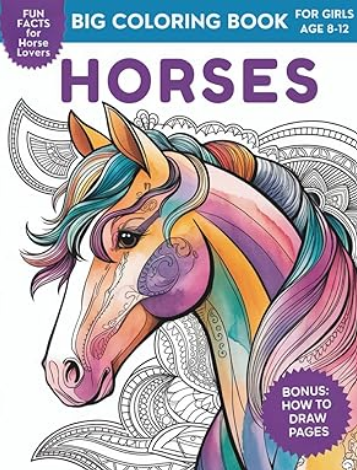 Big coloring book of horses for adults on Amazon