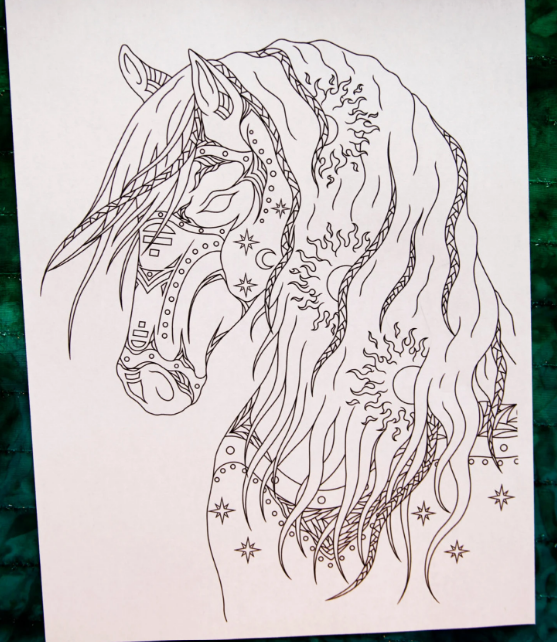 Celestial horse head coloring page preview