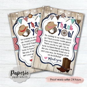 Cowgirl Birthday Thank You Card for cowgirl horse themed party