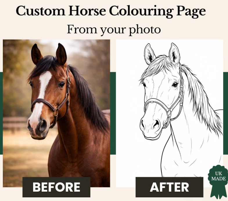 Custom horse coloring page from your photo by PetLegacy on Etsy