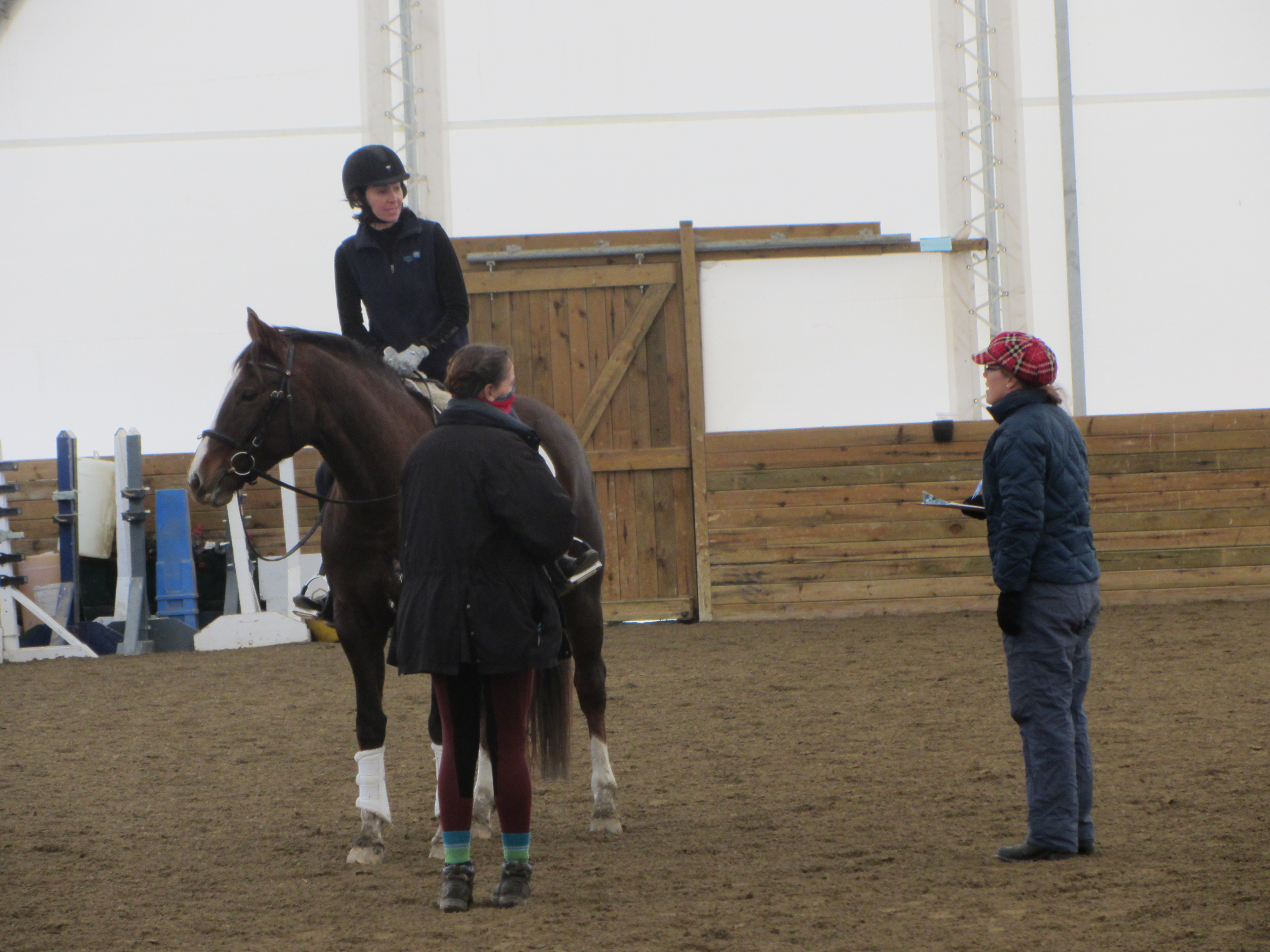 Image from Equifitt of a person riding a horse talking to two people standing nearby