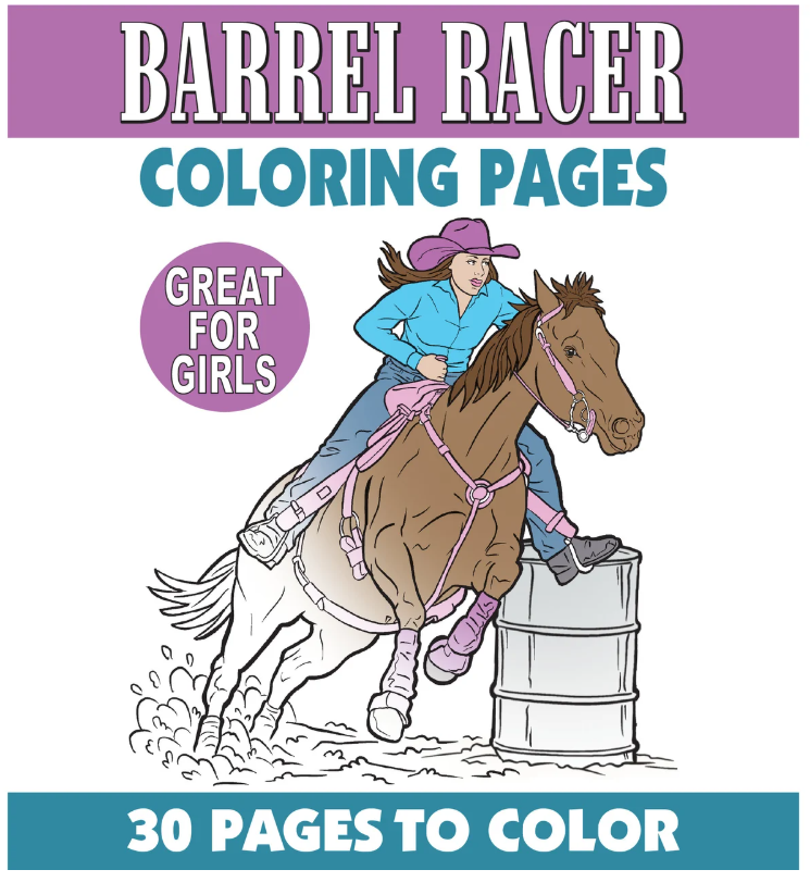 Etsy coloring page of a barrel racer and her horse