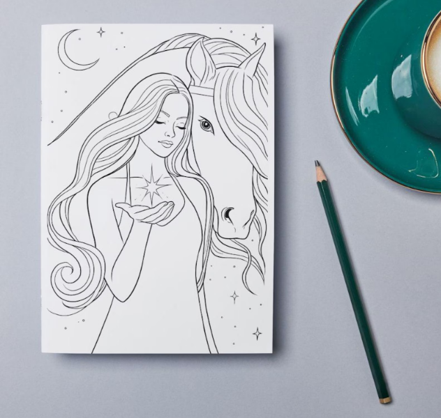 Fantasy Girl and Horse Coloring Page from SalarisArtStudio on Etsy
