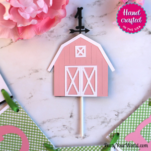 Mini Pink Barn Cake Topper with Number for farm themed horse party