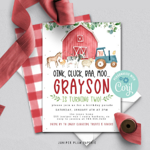 Barn Farm Animals Birthday Invitation for farm themed horse party