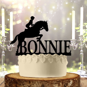 Girl Horse Jump with Name Personalized Birthday Cake Topper for horse birthday parties
