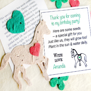 Horse Thank You Cards with Flower Seeds for horse birthday parties.