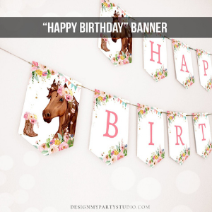 Happy Birthday Banner for girl horse themed horse party