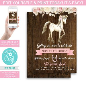 Girl Horse Birthday Party Invitation for girl horse themed horse party
