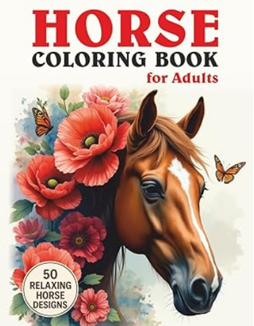 Horse coloring book for adults with 50 pages on Amazon