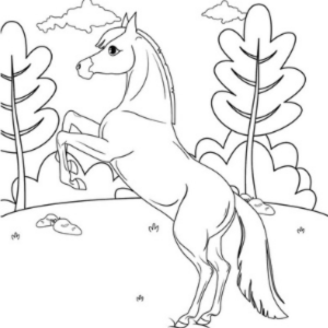 horse coloring page kids rearing
