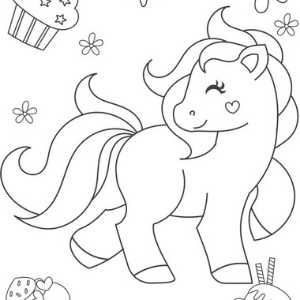 A coloring page featuring a sweet pony.