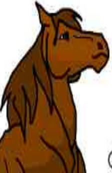 A digital drawing of a bay horse with a brown mane. The drawing was done from below looking up at the horse. Only the horse's head, chest, shoulder, and neck are drawn.