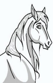 A drawing of an animated horse with a flowing mane. Only the horse's head and neck are drawn.