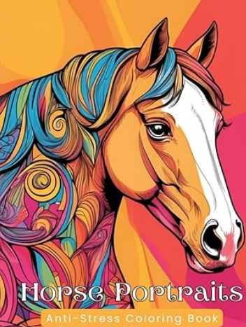Horse portraits anti-stress coloring book on Amazon