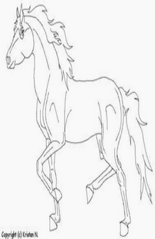A drawing of a horse trotting.