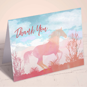 Watercolor Horse Thank You Card for wild horses themed horse party