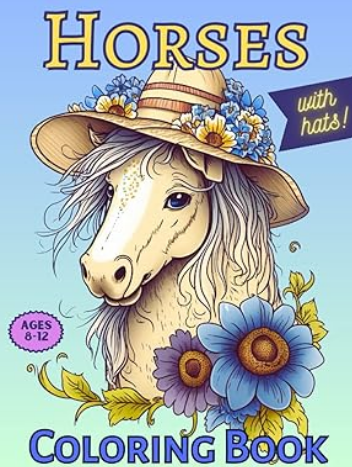 Horses with hats coloring book on Amazon