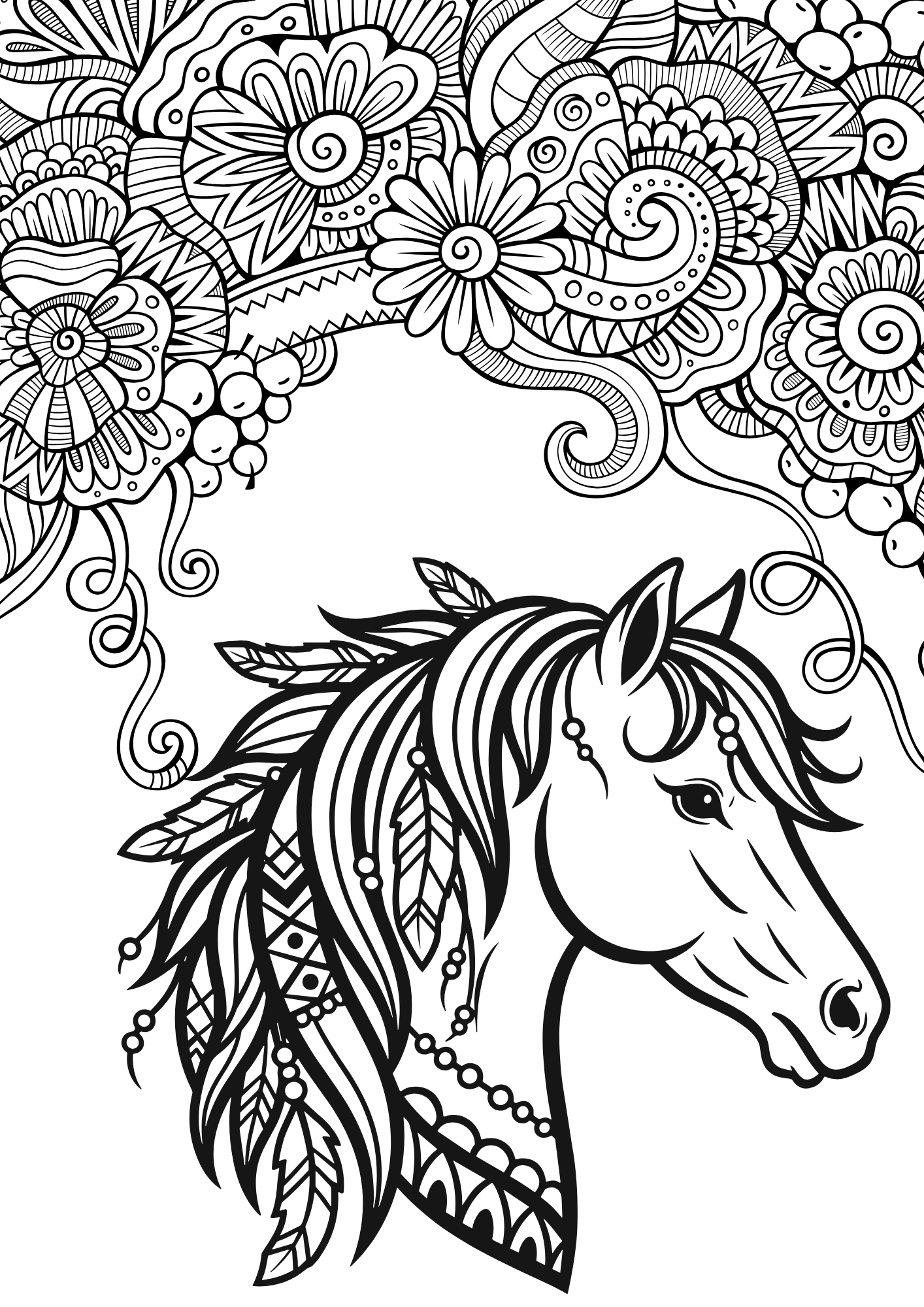 Intricate horse head free coloring page