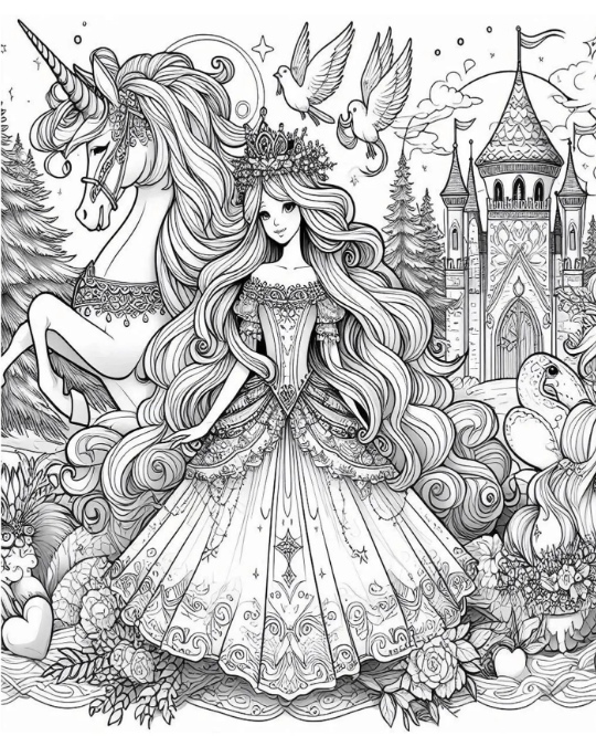 Magical Princess Coloring Pages from WhimsicalArtColoring on Etsy
