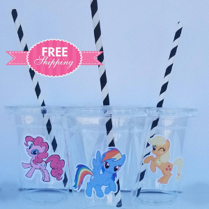 Set of 24 Party Cups (lids & straws included) for My Little Pony themed horse party