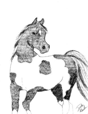 A drawing of a paint horse.