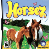 A graphic of the game Horsez. It shows the name of the game in the top middle part. Below is an image of two Appaloosa horses in green pasture.
