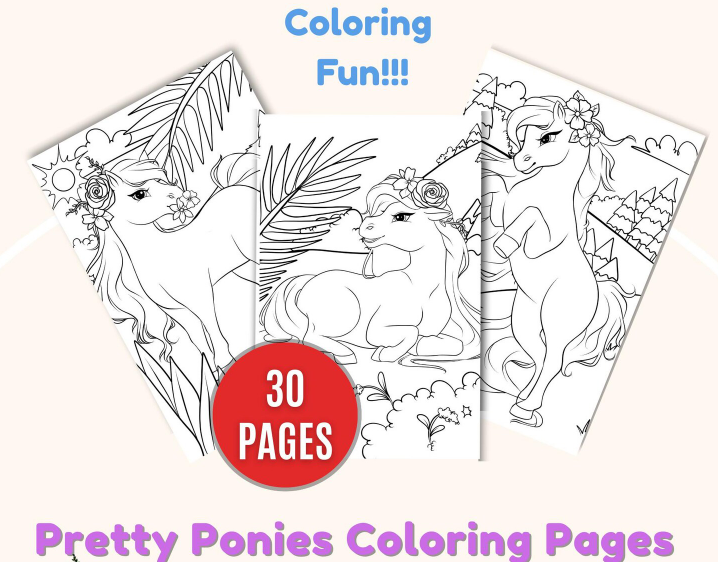 Images from etsy of pretty pony coloring pages