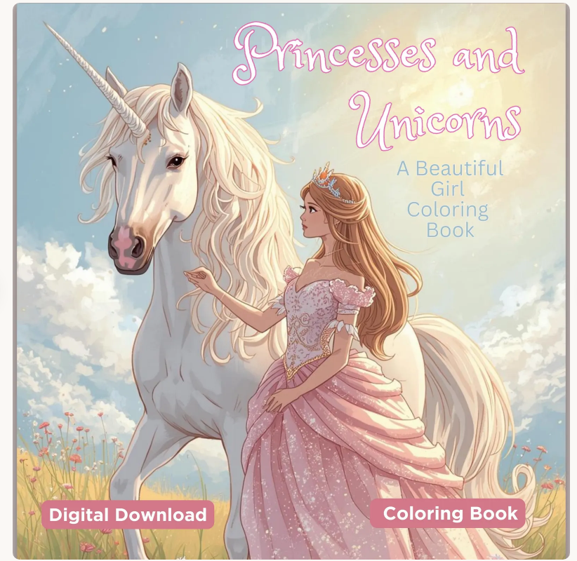 Princess and Unicorn Coloring Pages from MyPaperDollbyKM on Etsy
