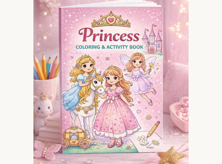 Princess Coloring Book for Kids with activities from PerfecttArt on Etsy