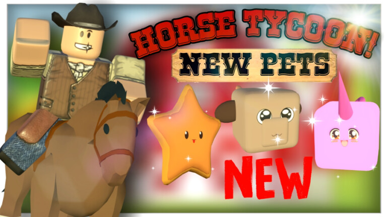 An image of a rider on a horse with the title of the roblox horse game Horse Tycoon on the upper right corner