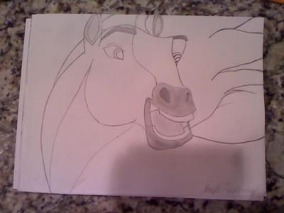 A pencil drawing of the horse Spirit's head from the movie Spirit: Stallion of the Cimarron.