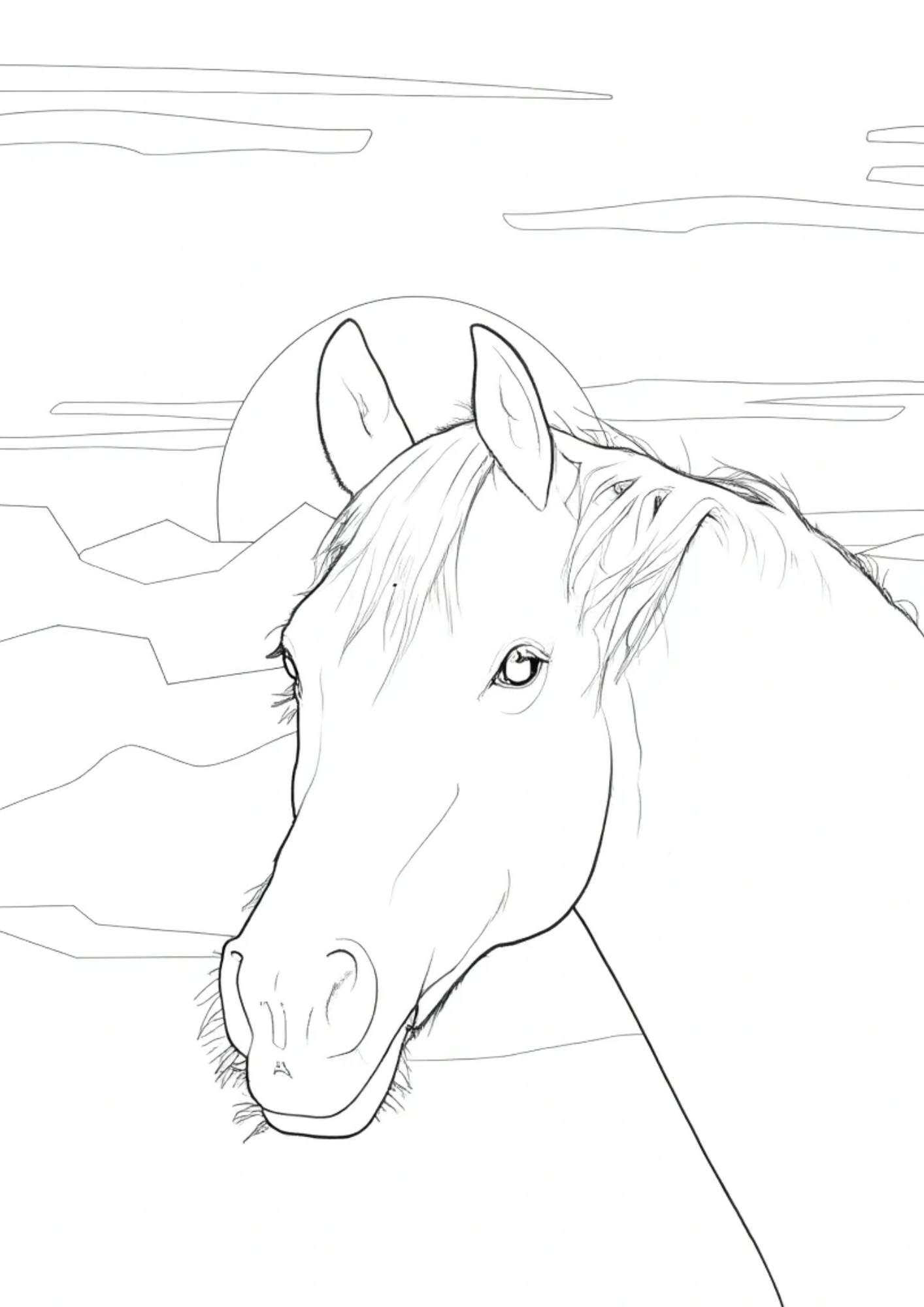 Sunset horse head free coloring page