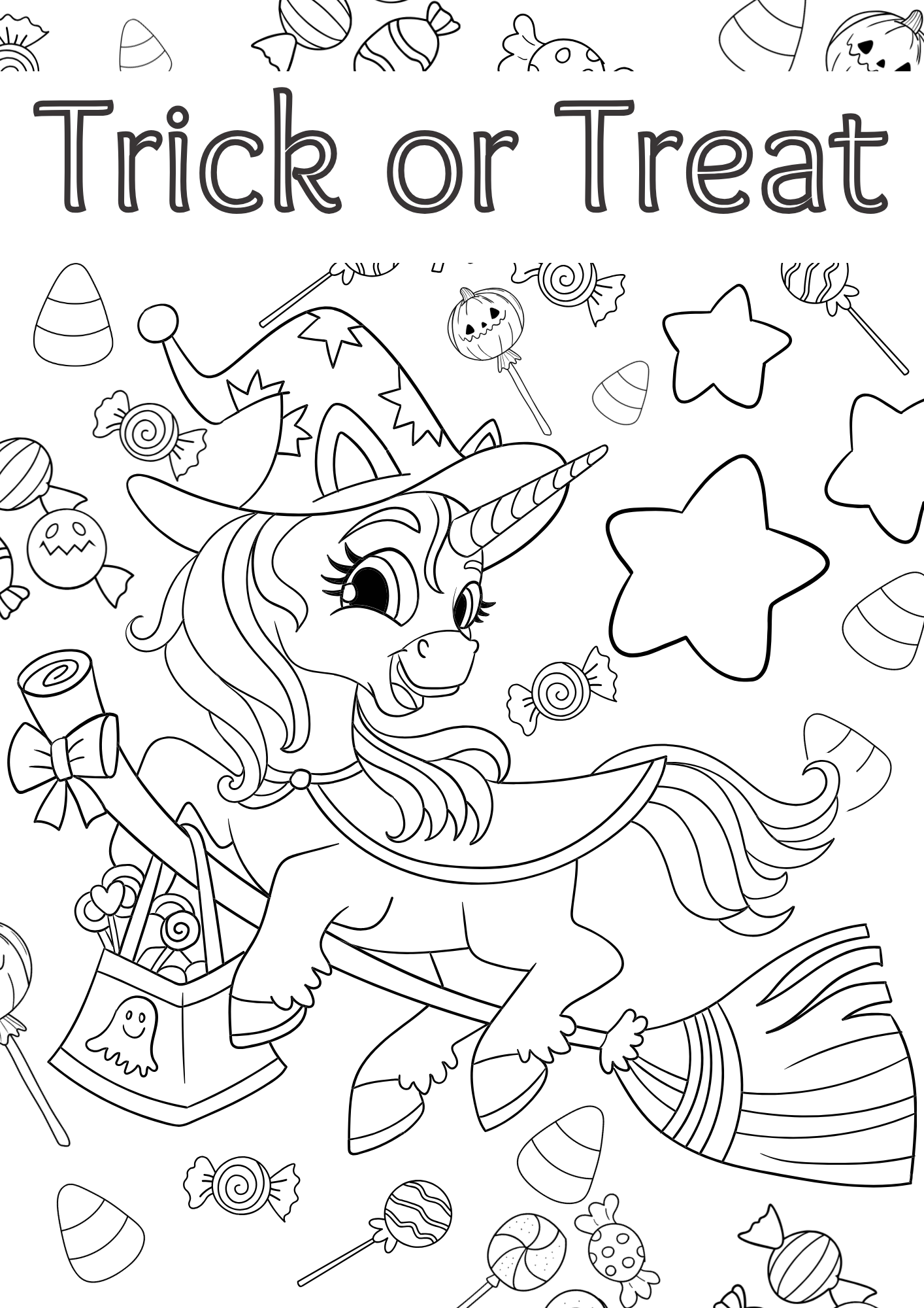 trick or treat halloween horse coloring page