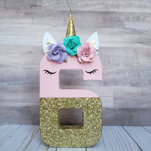 Paper Mache Number Photo Prop for unicorn themed horse party