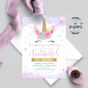 Magical Unicorn Birthday Thank You Card for unicorn themed horse party
