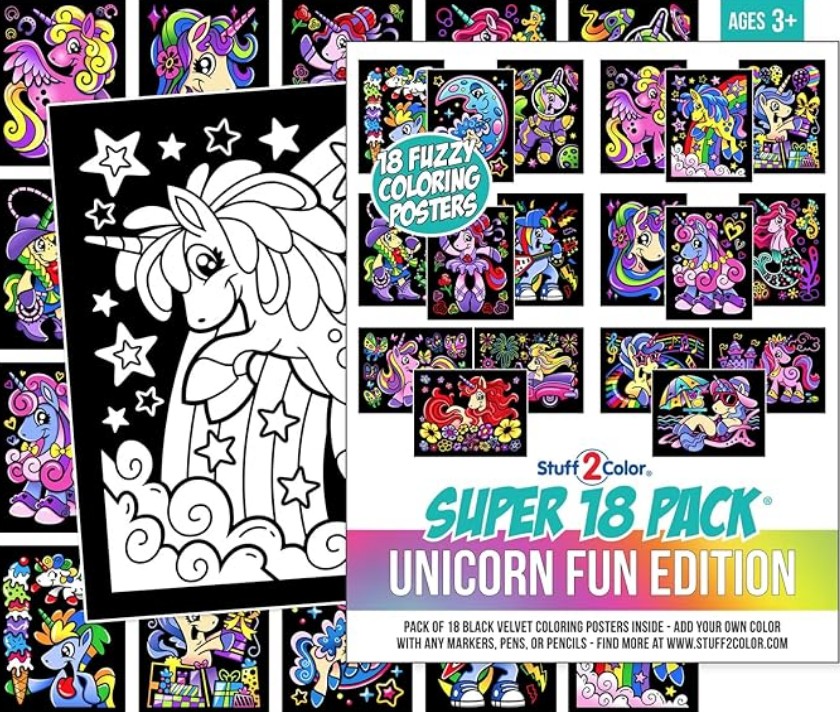Super Pack of 18 Fuzzy Velvet Coloring Posters Unicorn Fun Edition on Amazon