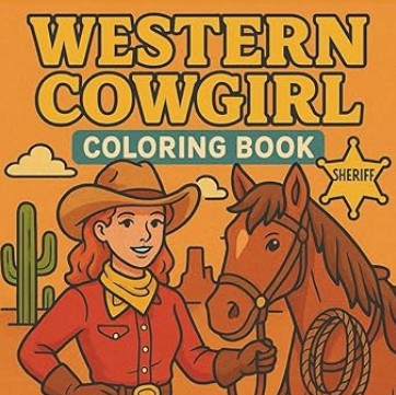 Western cowgirl coloring book for young kids