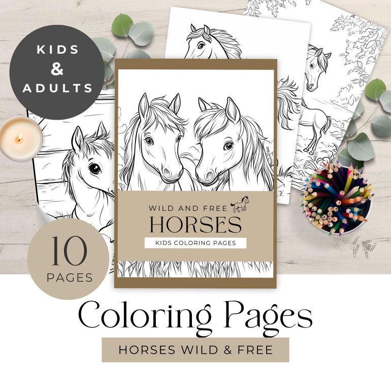 Wild and free horse coloring pages for kids