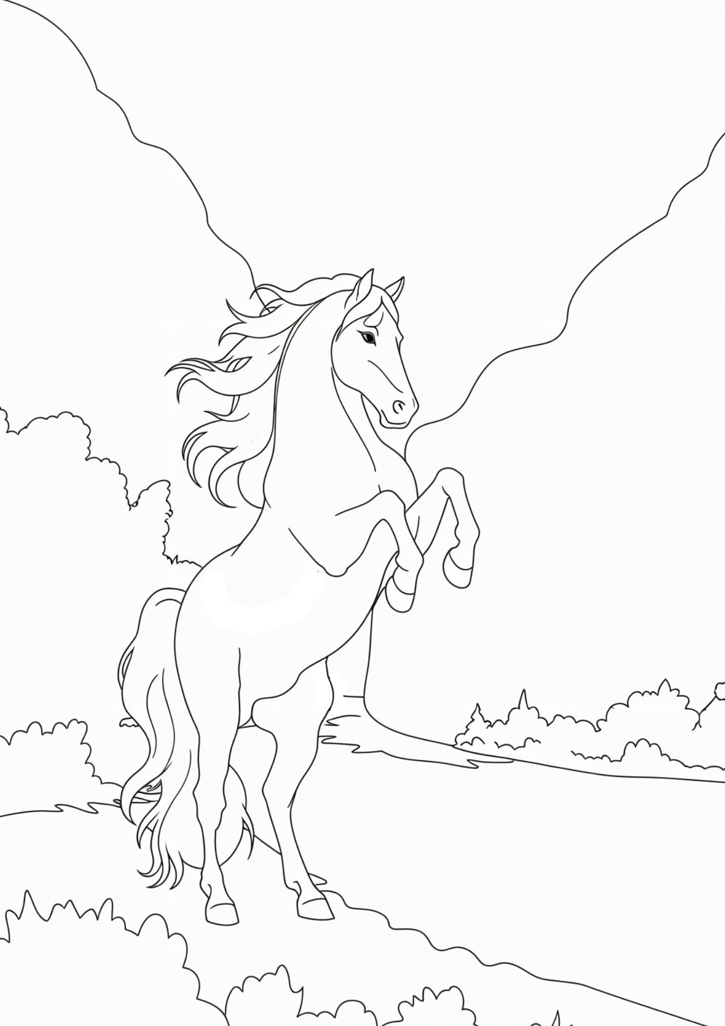 Wild horse rearing by water free coloring page
