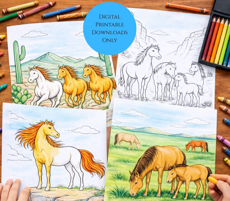 10 wild horse coloring pages for kids from Tiffsphotographyart on Etsy