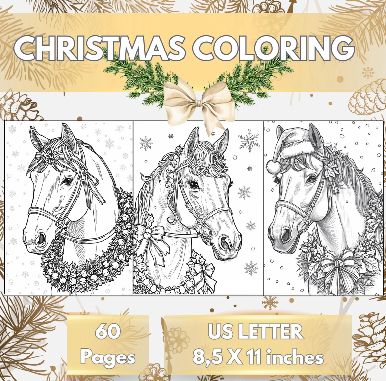 60 Christmas horse coloring pages preview