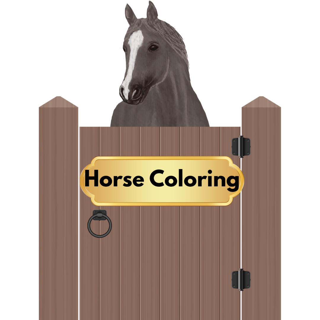 A horse in a stall with the words horse coloring