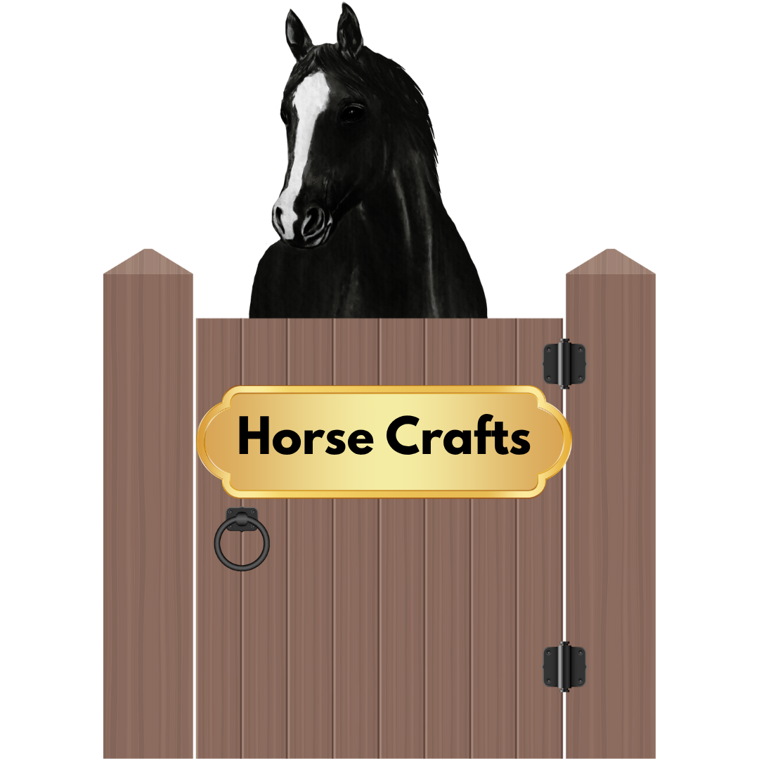 A horse in a stall with the words horse crafts